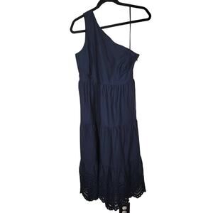 Gap NWT Women's One Shoulder Lace Hem Midi Dress Special Occasion Blue Size 4P